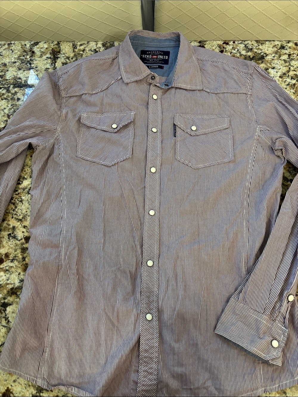 Ecko Unlimited Men’s Burgundy and White Pinstripe Button-Down Shirt